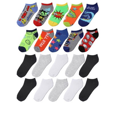 Tipi Toe Kids Boys 20 Pairs Classy Lightweight Novelty White Grey Black Pattern Low cut/No show socks, Size Medium