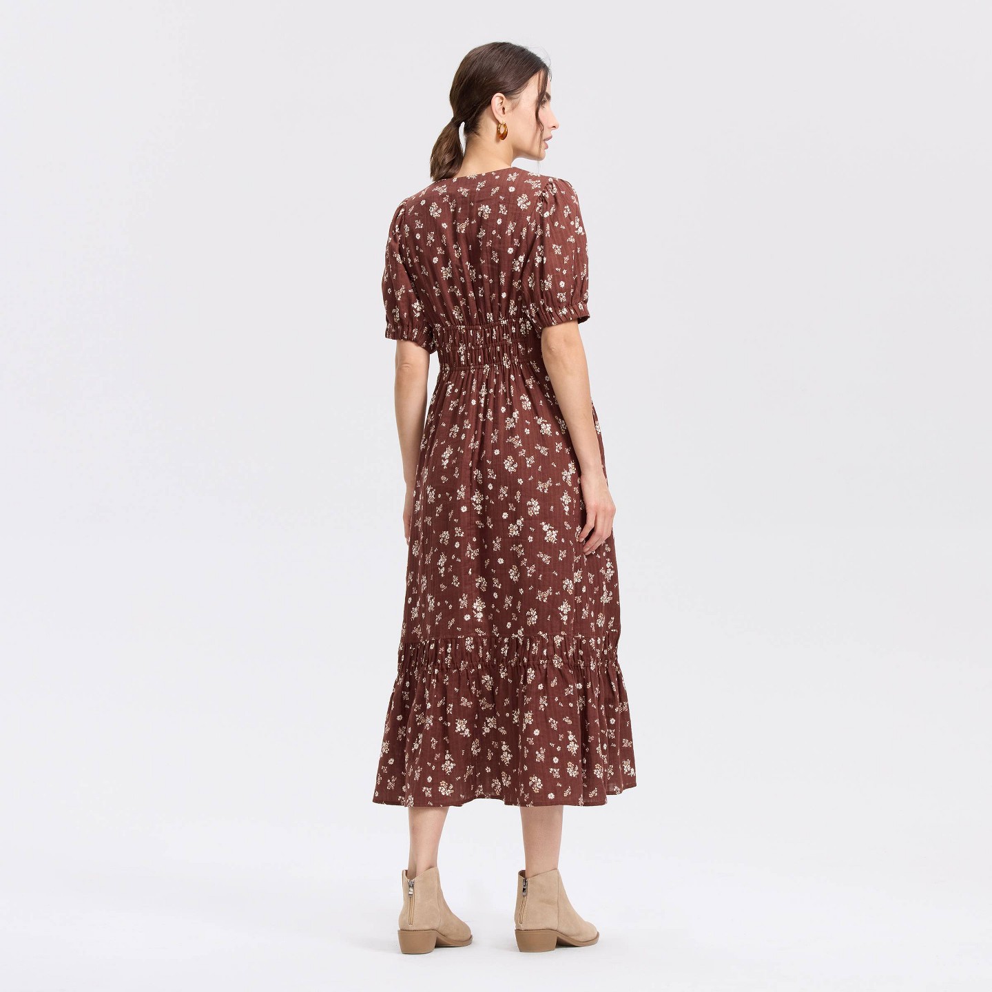 Женское платье Universal Thread Balloon Short Sleeve Maxi A-Line, цвет: Коричневый — фото 2