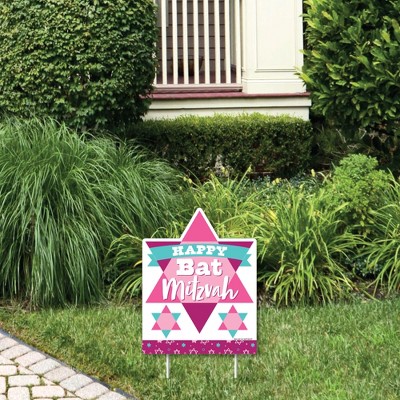 Big Dot of Happiness Pink Bat Mitzvah - Outdoor Lawn Sign - Girl Party Yard Sign - 1 Piece