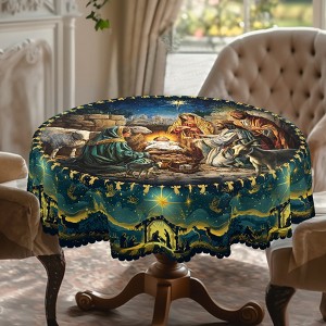 Christmas Tablecloth, Snowman Snowflake Stain-Resistant Dining Table Cover for Holiday Decor - 1 of 4