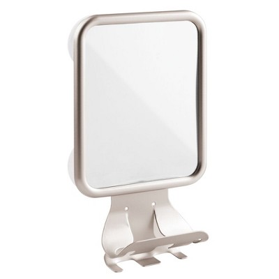 Satin Steel Wall-Mounted Fogless Shaving Mirror with Storage Hooks