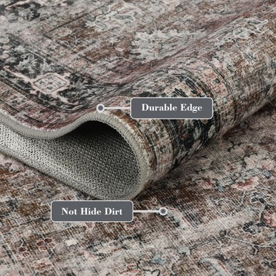 COZONY Washable Hallway Runner Rug, Vintage Oriental Floral Low Pile Carpet, Non-Slip Stain Resistant Area Rug for Bedroom Entryway