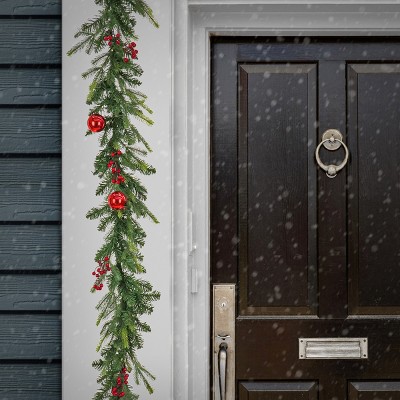6 ft Pre-Lit Artificial Christmas Garland with Red Ornaments and Berries