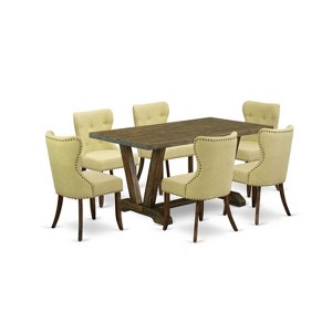 HomeStock 7-Piece Rectangle Distressed Jacobean Finish Solid Wood Top Dining Table with 6 Parson-Chairs - 1 of 4