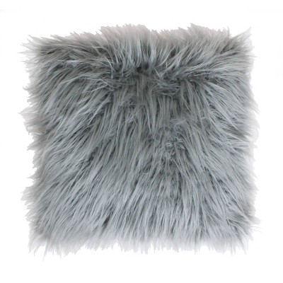 26"x26" Oversized Keller Faux Mongolian Reverse to Micromink Square Throw Pillow Silver - Decor Therapy