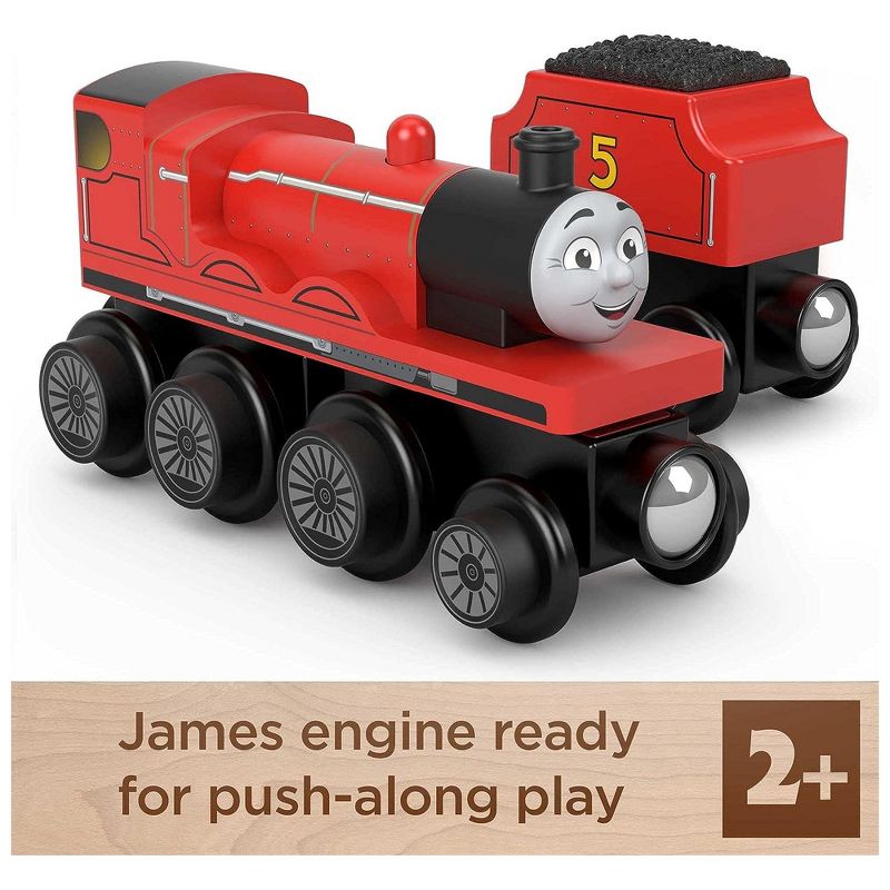 Thomas & Friends Wooden Railway Toy Train James Wood Engine & Coal Car For Toddlers and Preschool kids 2 Years and Older, Red, 2 of 7