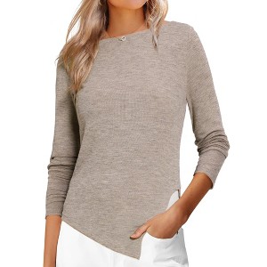 INSPIRE CHIC Women's Long Sleeve Boat Neck Irregular Casual Knit Sweater - 1 of 4