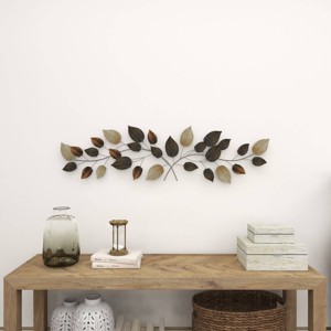 Metal Leaf Long Textured Wall Decor with Multiple Shades Bronze - Olivia & May: Iron Nature-Inspired Art - 1 of 4
