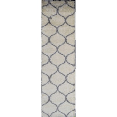 Luxurious Grey Ivory Links 8' x 10' Hand-Knotted Shag Area Rug