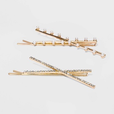  Glass Pearl Bobby Pin Set 2pc - A New Day™ Gold 