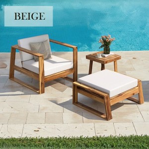 Hrinhom 25.6" W Outdoor Furniture Set,3-Pieces Patio Lounge Chair With Ottoman And Coffee Table - 1 of 4