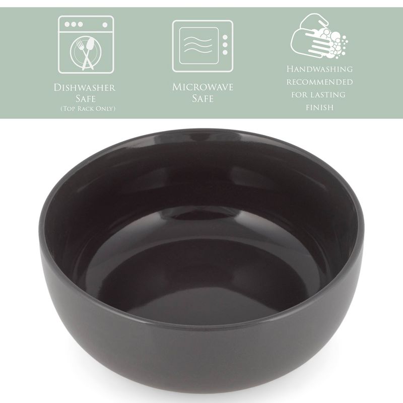 Elanze Designs Bistro Glossy Ceramic 6.5 inch Soup Bowls Set of 4, Charcoal Grey, 2 of 7