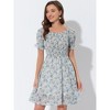 Allegra K Women's Square Neck Summer Short Sleeve Floral Smocked Dress - 2 of 4