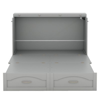 VYNXARIA Upgrade Your Space with This Full Size Gray Murphy Wall Bed: Drawer, Sockets, USB & Pulley Ease
