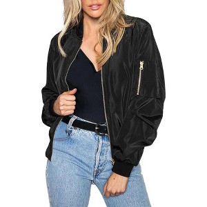 Zeagoo Women's Bomber Jacket Casual Coat Zip Up Spring Fall Clothes with Pockets - 1 of 4