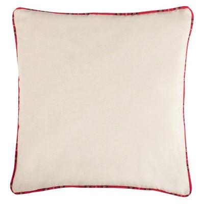 18" Beige and Red Reindeer Applique Holiday Pillow