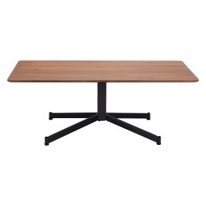 HomeRoots 48" Brown and Black Wood and Steel Pedestal Coffee Table - 1 of 4