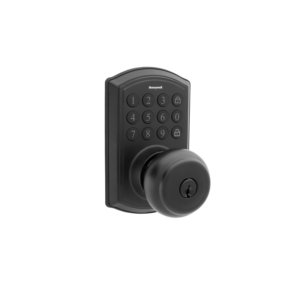 Honeywell Electronic Digital Knob with Keypad: Keyless Door Entry Set, Black, Metal, Battery Operated, Includes 2 Keys