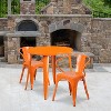 Emma and Oliver Commercial 30" Round Orange Metal Indoor-Outdoor Table Set with 2 Arm Chairs - 2 of 4