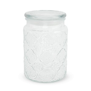 Unique Bargains 23.67oz Round Flower Pattern Decorative Glass Jar with Lid Clear 1 Pc - 1 of 4