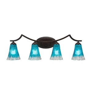 Toltec Lighting Zilo 4 - Light Vanity in  Dark Granite with 5.5" Fluted Teal Crystal  Shade - 1 of 1