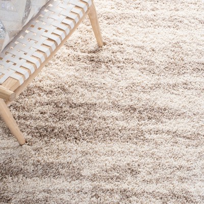Ivory and Beige Shag Area Rug, 2' x 3', Synthetic