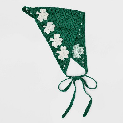 St. Patrick's Day Crochet Clover Hair Scarf - Green/White