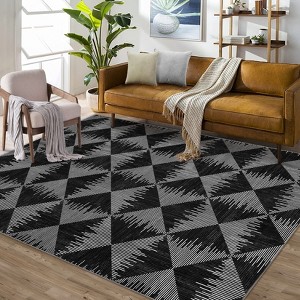 Geometric Diamond Washable Non Slip Area Rug Kitchen Runners for Laundry Room Retro Striped Indoor Rug - 1 of 4