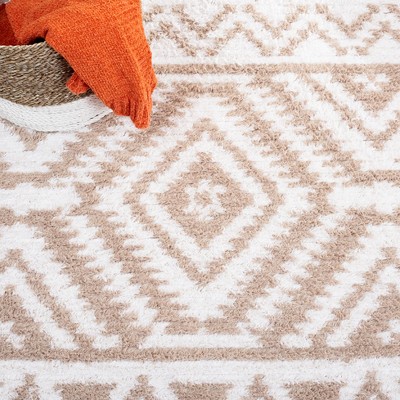 Beige and Ivory Flat Woven Geometric Area Rug