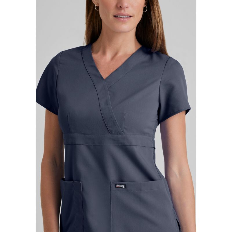 Grey's Anatomy by Barco - Classic Women's Riley 3-Pocket Mock Wrap V-Neck Srub Top, 6 of 7