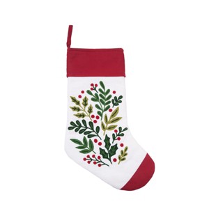 C&F Home 8.5" x 20" Botanical Holly Leaves Berries Branch Christmas Stocking - 1 of 3