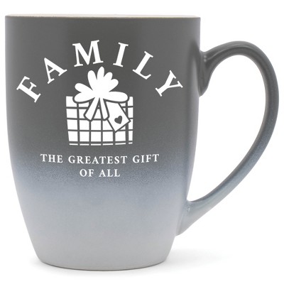 Elanze Designs Family The Greatest Gift of All Two Toned Ombre Matte Gray and White 12 ounce Ceramic Stoneware Coffee Cup Mug