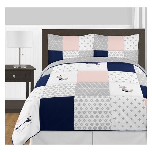 Full/Queen 3pc Fox Patch Comforter Set - Sweet Jojo Designs, Blue Gray Pink