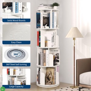 4-Tier Rotating Wooden Bookshelf, 360¡ã Floor-Standing Bookcase, Multi-Functional Storage Organizer for Living Room or Bedroom, White - 1 of 4