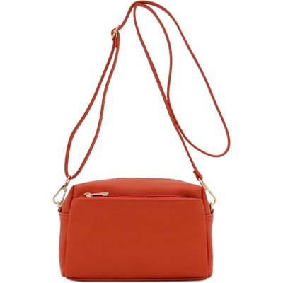 BEAFUP Triple Zip Small Crossbody Bag - Faux Leather Shoulder Bag with Gold Tone Hardware and Adjustable Strap - Zipper Closure for Everyday