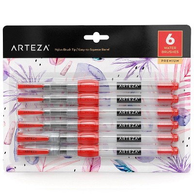 Arteza Water Brush Pens Art Set, Assorted Tips, Red - 6 Pack (ARTZ-8035)