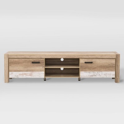 CorLiving Joliet Duotone TV Stand for TVs up to 90" Beige/White : Entertainment Center with Storage, Modern Design