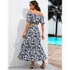 Womens 2 Piece Outfits Summer Floral Skirts Sets Puff Sleeve Elastic Neckline Cropped Tops with Drawstring Flowy Tiered Skirts - 2 of 4