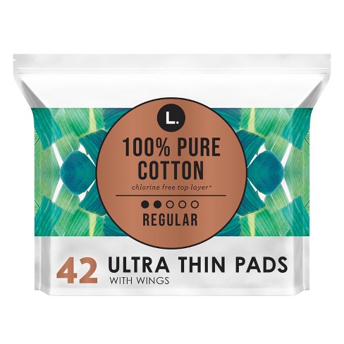 L . Organic Cotton Topsheet Ultra Thin Regular Absorbency Pads With Wings -  42ct : Target