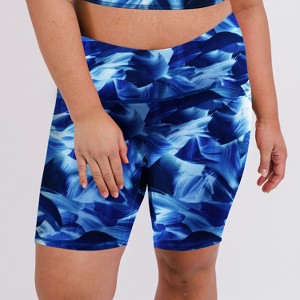 Calypsa Women's Plus Size Chlorine Resistant Tummy Control Long Bike Swim Shorts - 1 of 4