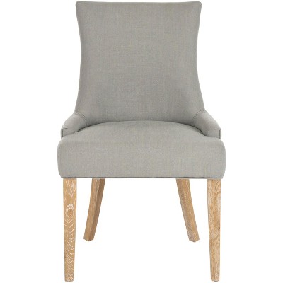 Granite Gray Linen Upholstered Parsons Dining Chairs with Oak Legs, Set of 2