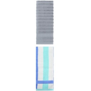 REGALWOVEN Pure Cotton Striped Decorative Hand Towel for Bathroom 14" x 30"/13" x 29" 2 Pcs - 1 of 4