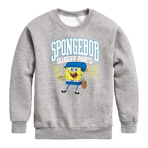 Boys' - SpongeBob SquarePants - Spongebob Slugger Pants Graphic Long Sleeve Fleece Sweatshirt - 1 of 4