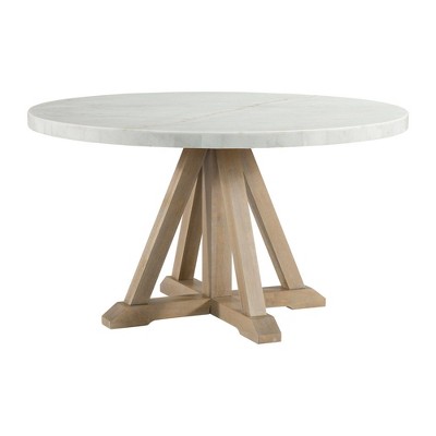 Liam Round Dining Table White - Picket House Furnishings: Marble Top, Natural Base, Seats 4