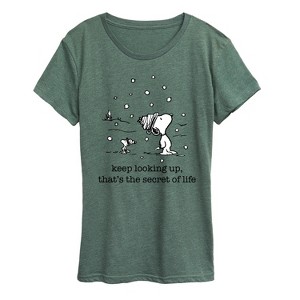 Women's - Peanuts - Dec Snoopy Woodstock Snowfall Short Sleeve Graphic T-Shirt - 1 of 4
