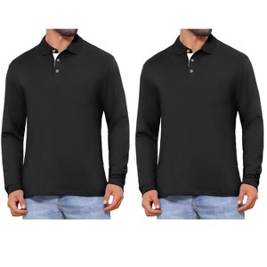 INSPIRE CHIC Men's Contrast Button Collared Pocket Long Sleeve Golf Polo T-Shirts 2 Packs - 1 of 4