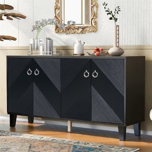 Sideboard Buffet Cabinet, Modern Kitchen Storage Cabinet With 4 Doors, Buffet Cabinet With Adjustable Shelves Round Handles For Dining Room - 1 of 4
