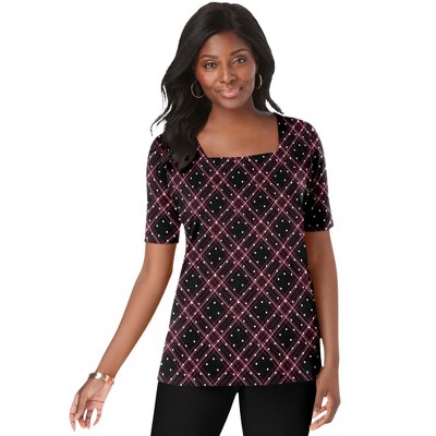 Jessica London Women's Plus Size Stretch Cotton Square Neck Tee