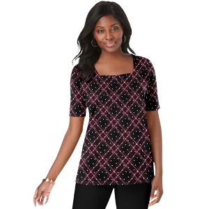 Jessica London Women's Plus Size Stretch Cotton Square Neck Tee - 1 of 4
