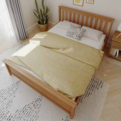 Pecan Pine Queen Bed Frame with Slatted Headboard